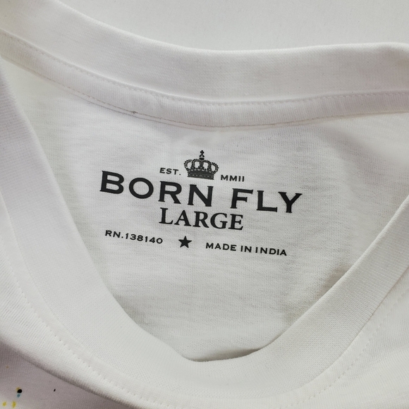 Born Fly T Shirt Mens XL White Multicolor Paint Splatter Art Graphic SS - Picture 3 of 9